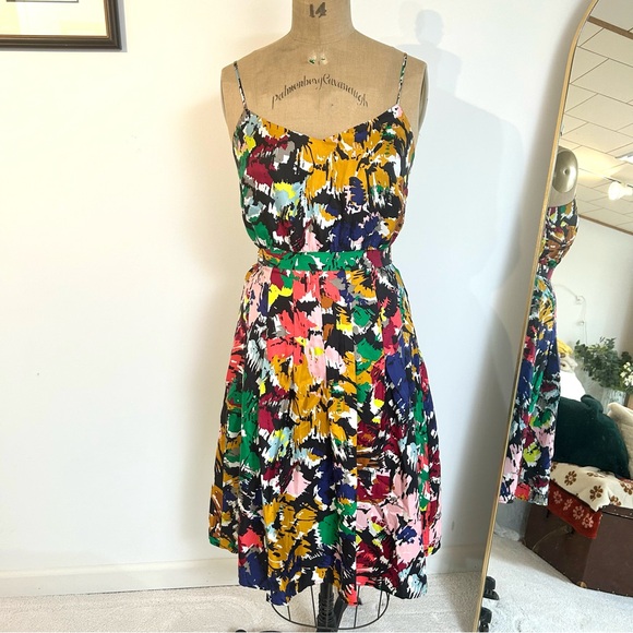 J Crew Women’s Colorful Abstract Silk Midi Dress Sz 4 - Picture 2 of 11